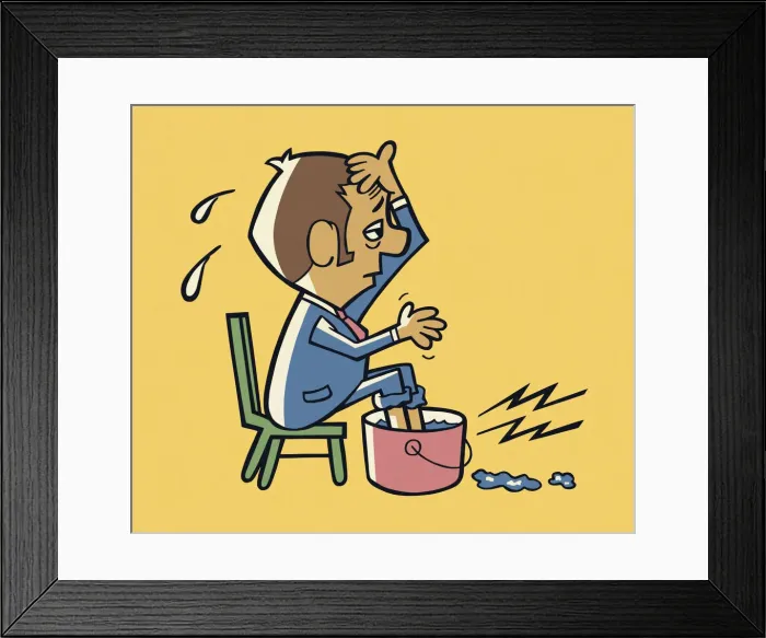 Framed Print : Man Soaking His Feet in a Bucket Framed Print : Man Soaking His Feet in a Bucket