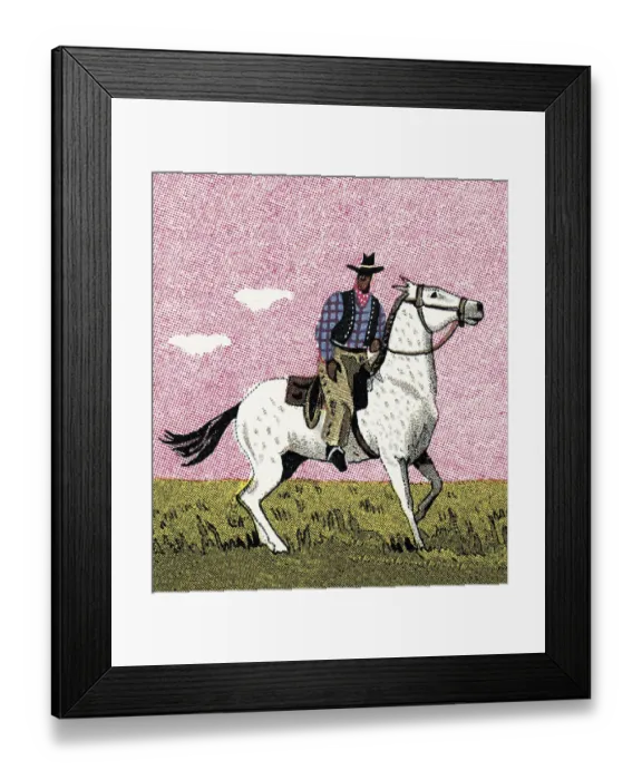 Framed Print : Cowboy Riding a Horse Framed Print : Cowboy Riding a Horse