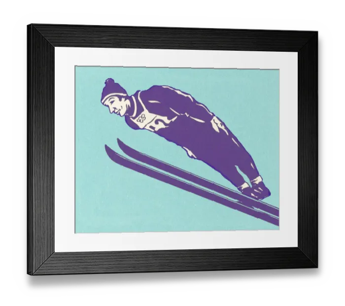 Framed Print : Ski Jumper on Blue Background Framed Print : Ski Jumper on Blue Background