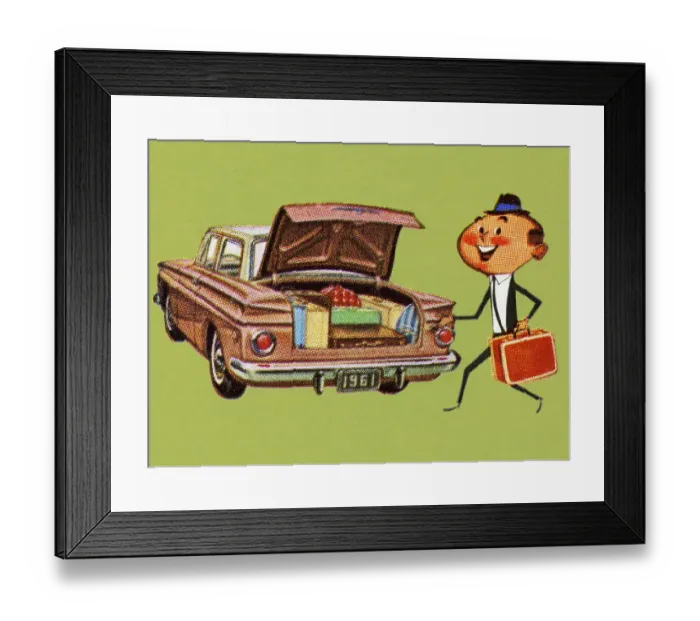 Framed Print : Man Loading Car Trunk Framed Print : Man Loading Car Trunk
