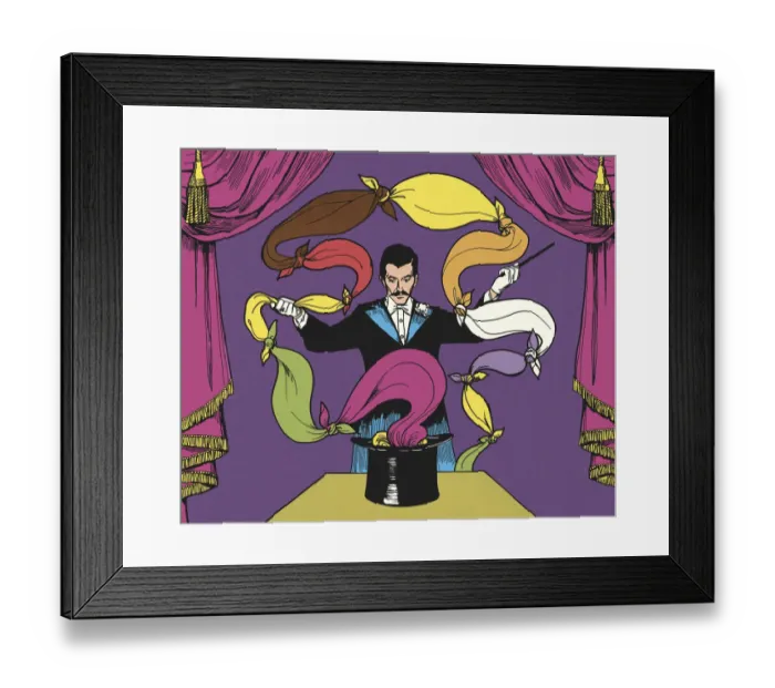 Framed Print : Magician Pulling Scarves Out of a Hat Framed Print : Magician Pulling Scarves Out of a Hat
