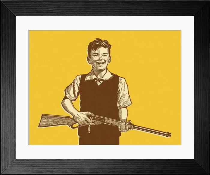 Framed Print : Boy Holding Rifle Framed Print : Boy Holding Rifle