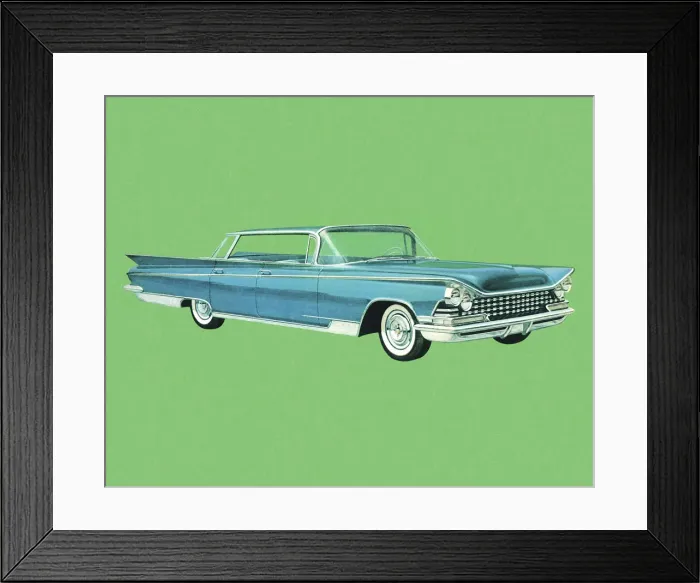 Framed Print : Blue Car on Green Background Framed Print : Blue Car on Green Background