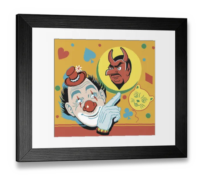 Framed Print : Clown Pointing to a Devil Framed Print : Clown Pointing to a Devil
