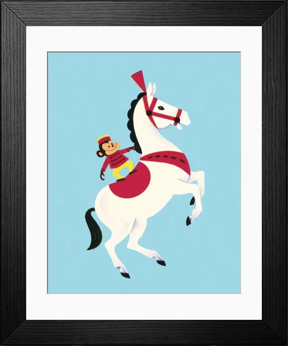Framed Print : Circus Monkey Riding a Horse Framed Print : Circus Monkey Riding a Horse