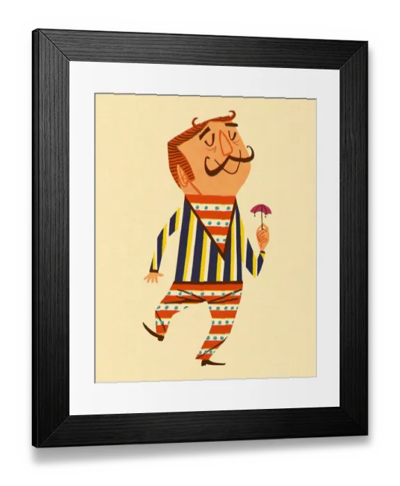 Framed Print : Mustached Man Dancing Framed Print : Mustached Man Dancing