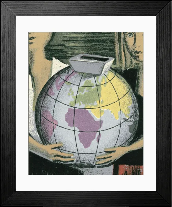 Framed Print : Two People Holding a Large Globe Framed Print : Two People Holding a Large Globe