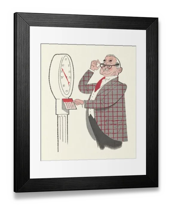 Framed Print : Man Looking at a Scale Framed Print : Man Looking at a Scale