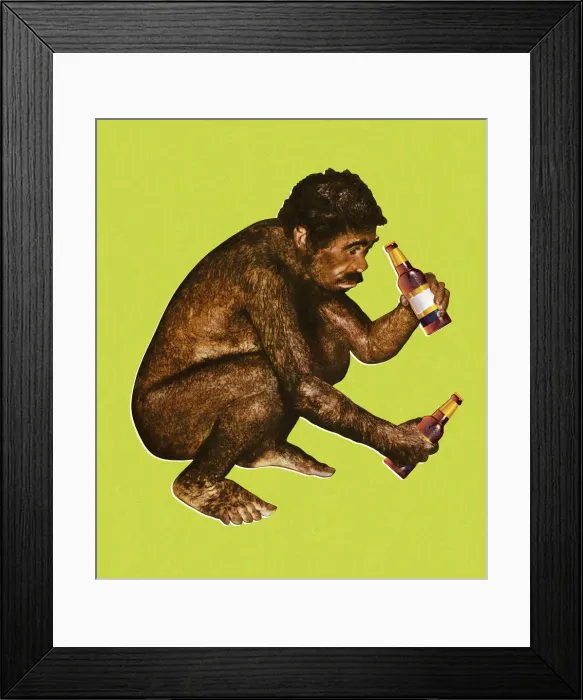 Framed Print : Ape Man Drinking Beer Framed Print : Ape Man Drinking Beer