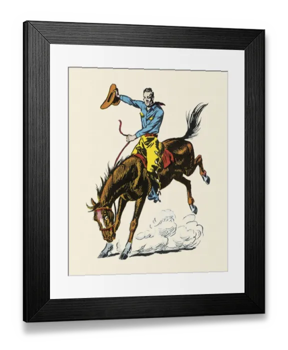 Framed Print : Cowboy Riding Bucking Bronco Framed Print : Cowboy Riding Bucking Bronco