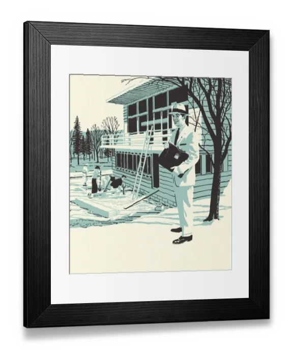 Framed Print : Businessman Overseeing House Construction Framed Print : Businessman Overseeing House Construction
