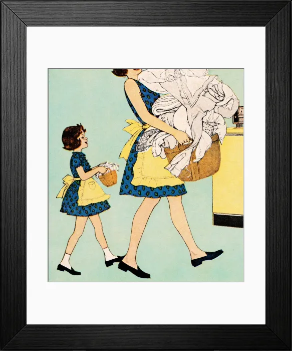Framed Print : Mom and Mini-Me Daughter Doing Laundry Framed Print : Mom and Mini-Me Daughter Doing Laundry