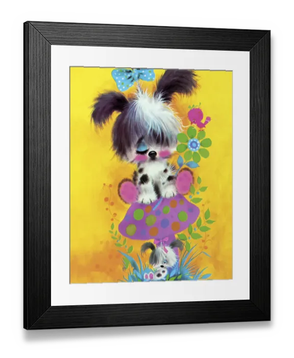 Framed Print : Two Sleepy Puppies With Mushroom