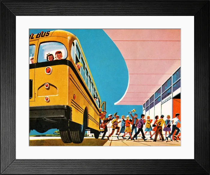 Framed Print : Children Getting off School Bus Framed Print : Children Getting off School Bus