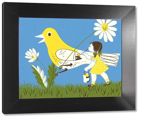 Girl Painting a Giant Bird