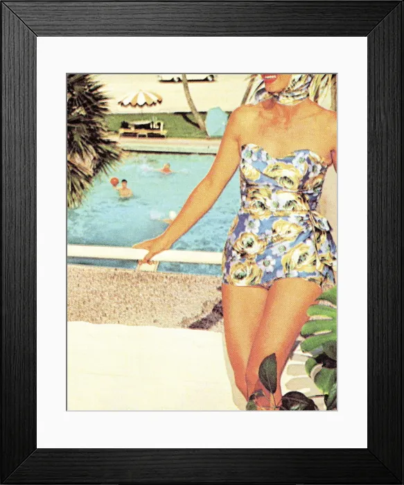 Framed Print : Woman in a modest swimsuit