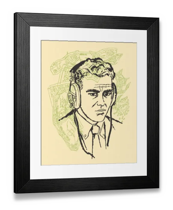 Framed Print : Sketch of a Man with Earphones Framed Print : Sketch of a Man with Earphones