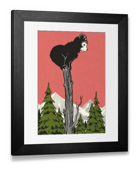 Framed Print : Bear Cub Standing on a Tree Stump