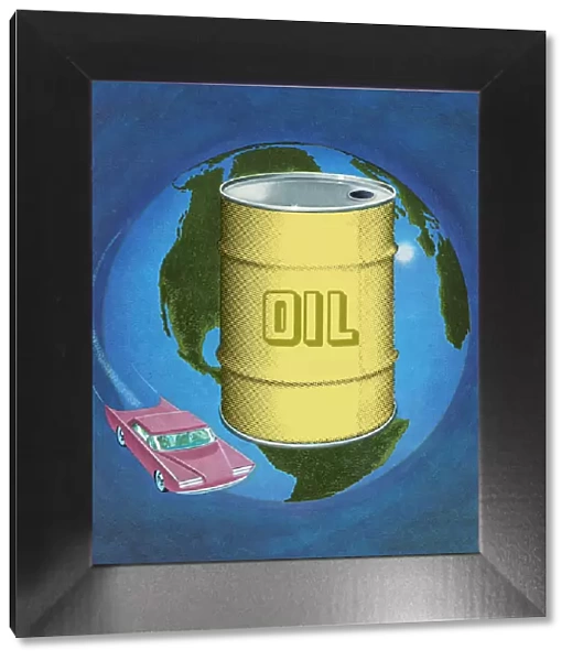 World With Oil Barrel and Car