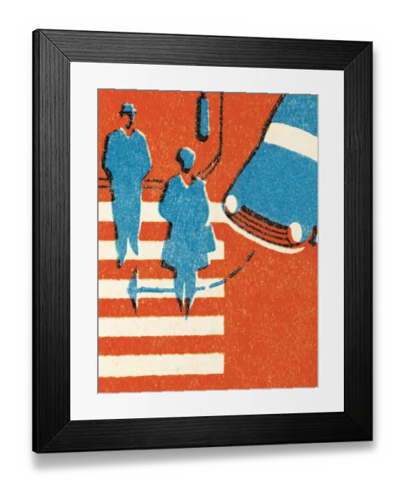 Framed Print : Crosswalk with car coming Framed Print : Crosswalk with car coming