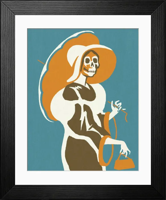 Framed Print : Skeleton Woman With Umbrella Framed Print : Skeleton Woman With Umbrella