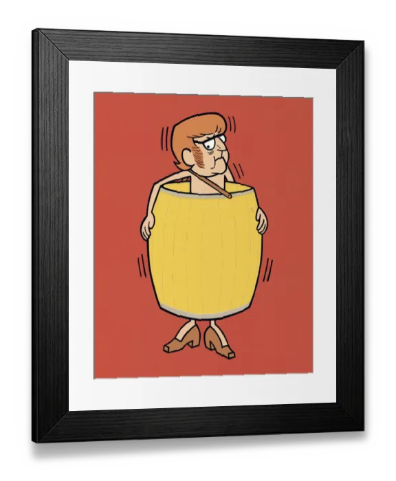 Framed Print : Man Wearing a Barrel Framed Print : Man Wearing a Barrel