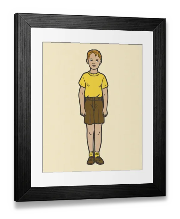 Framed Print : Boy Wearing Shorts and a T-Shirt