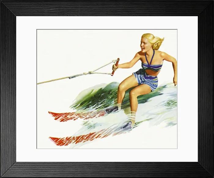 Framed Print : Colorful sketch of woman waterskiing