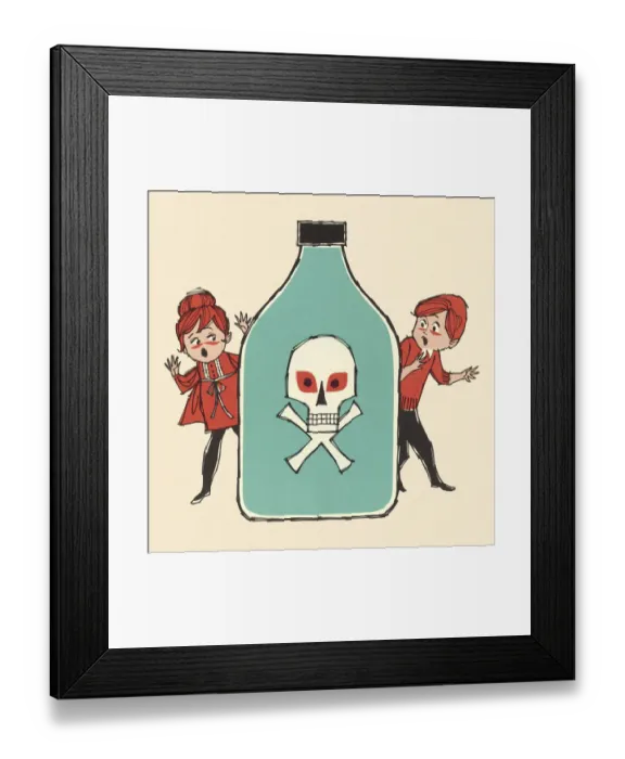 Framed Print : Frightened Boy and Girl With Poison Bottle Framed Print : Frightened Boy and Girl With Poison Bottle