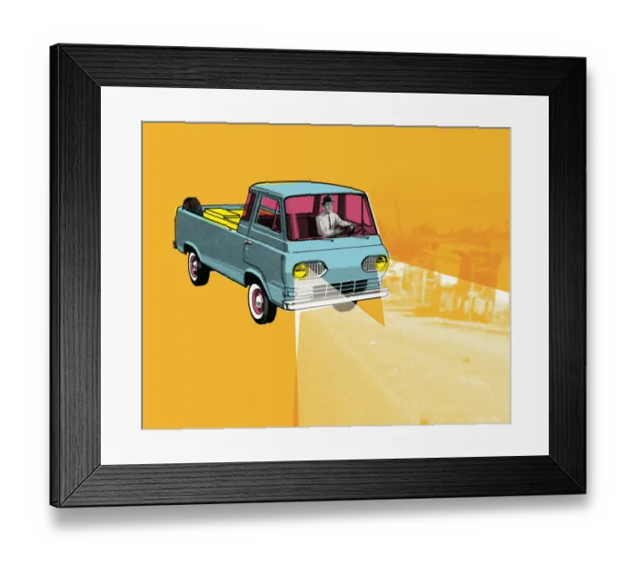 Framed Print : Blue truck with headlights Framed Print : Blue truck with headlights