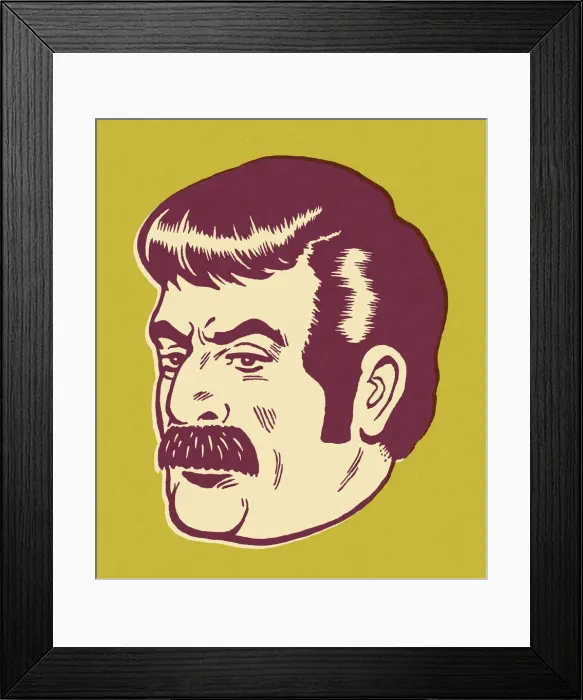 Framed Print : Mustache Man on Green Background Framed Print : Mustache Man on Green Background