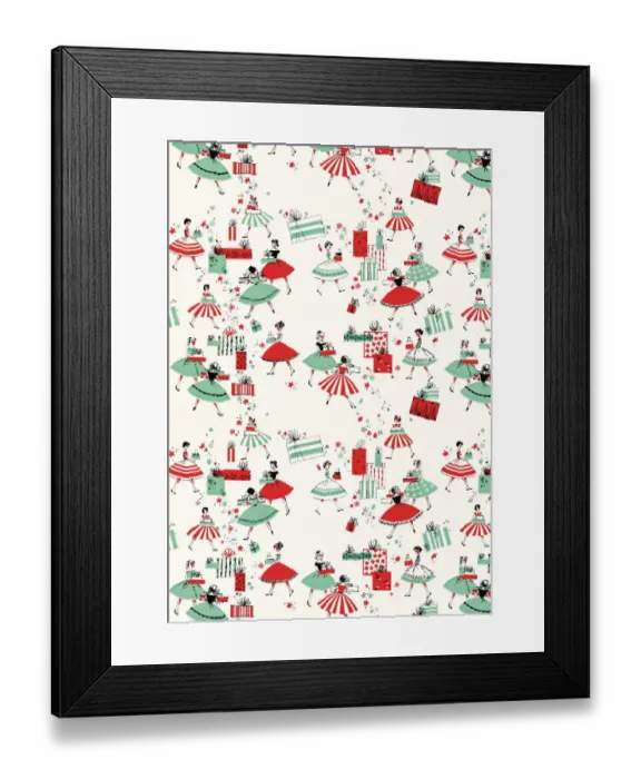 Framed Print : Girls in dresses pattern