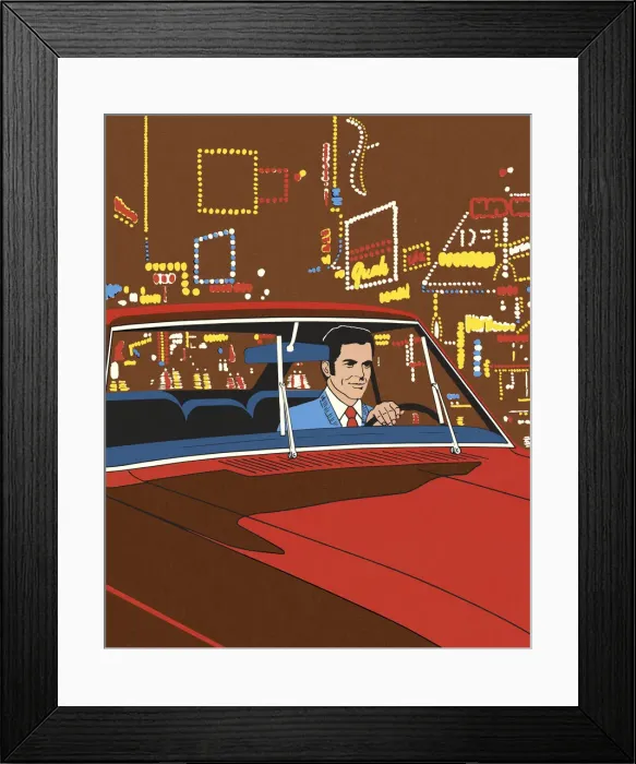 Framed Print : Man Driving in the City at Night Framed Print : Man Driving in the City at Night