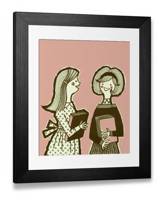 Framed Print : Two School Girls Holding Books Framed Print : Two School Girls Holding Books