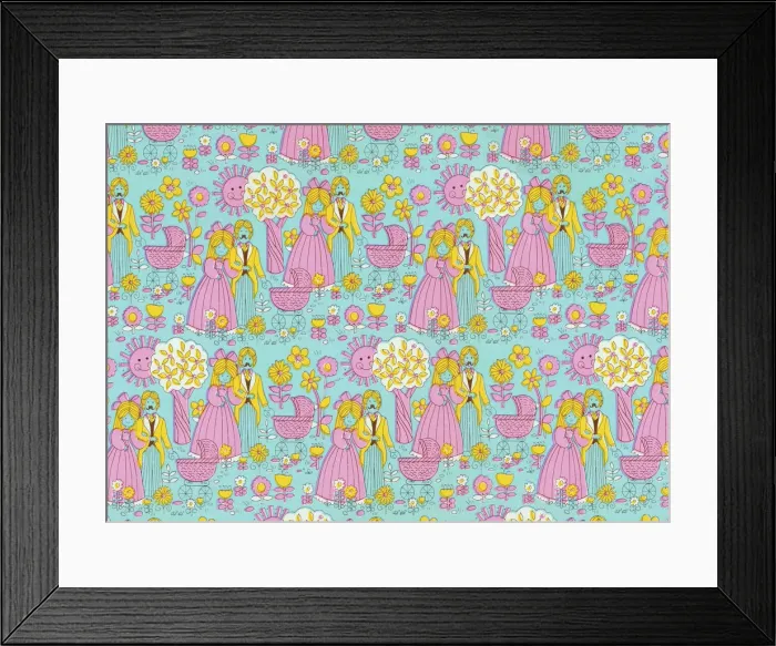 Framed Print : Couple With Baby Carriage Pattern Framed Print : Couple With Baby Carriage Pattern