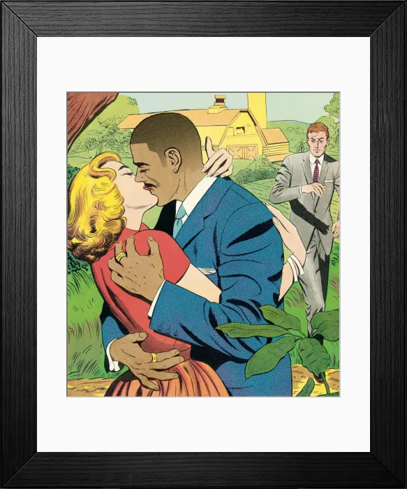 Framed Print : Embrace with man looking Framed Print : Embrace with man looking