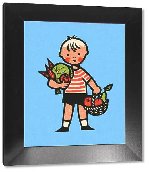 Boy Holding Fruits and Vegetables