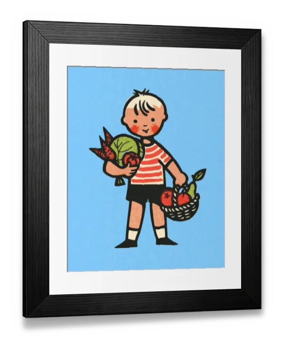Framed Print : Boy Holding Fruits and Vegetables Framed Print : Boy Holding Fruits and Vegetables