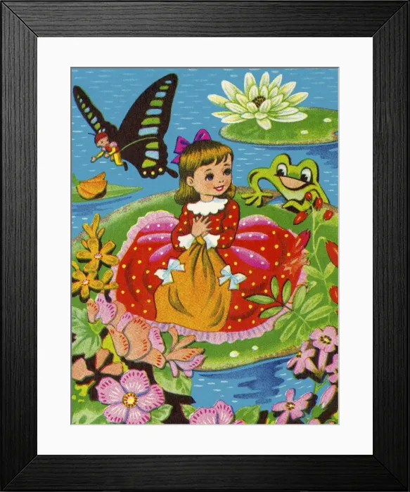Framed Print : Girl Sitting on a Lily Pad on a Pond Framed Print : Girl Sitting on a Lily Pad on a Pond