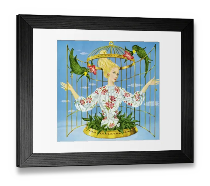 Framed Print : Woman in Birdcage Framed Print : Woman in Birdcage