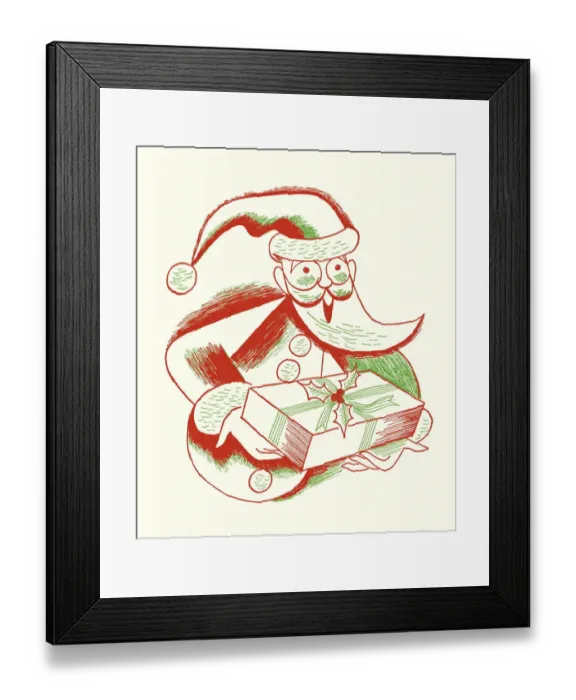 Framed Print : Santa Claus Holding a Present Framed Print : Santa Claus Holding a Present