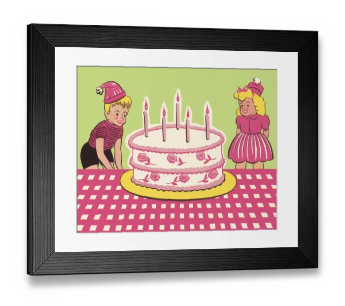 Framed Print : Boy and Girl With Birthday Cake Framed Print : Boy and Girl With Birthday Cake