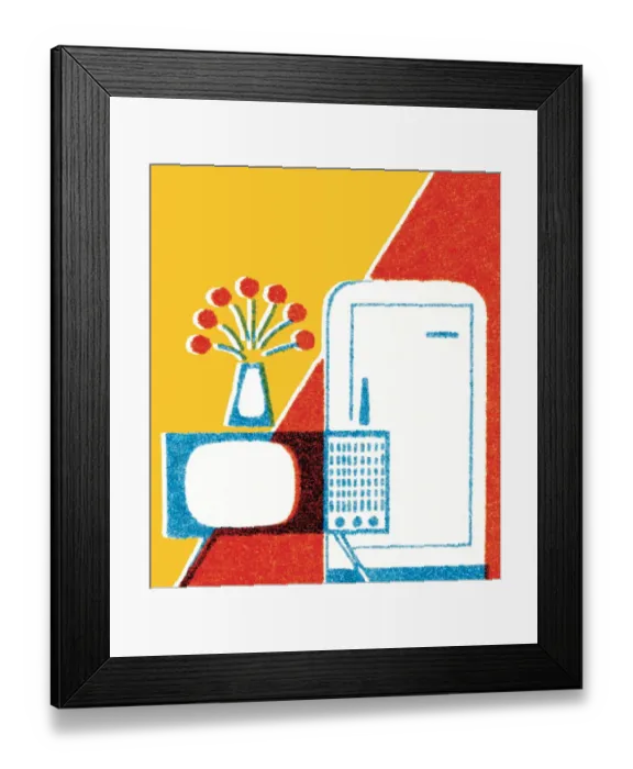 Framed Print : TV Flowers Refrigerator Framed Print : TV Flowers Refrigerator