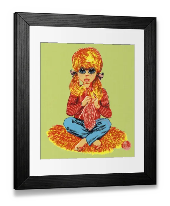 Framed Print : Groovy Girl Knitting Framed Print : Groovy Girl Knitting