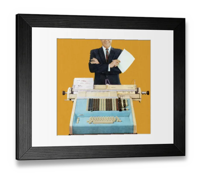 Framed Print : Man Standing in Front of Office Equipment