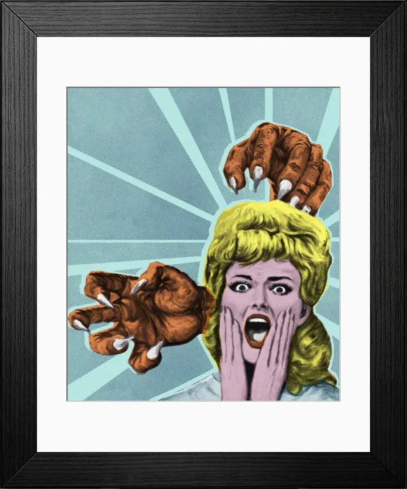 Framed Print : Monster Hands and Screaming Woman Framed Print : Monster Hands and Screaming Woman