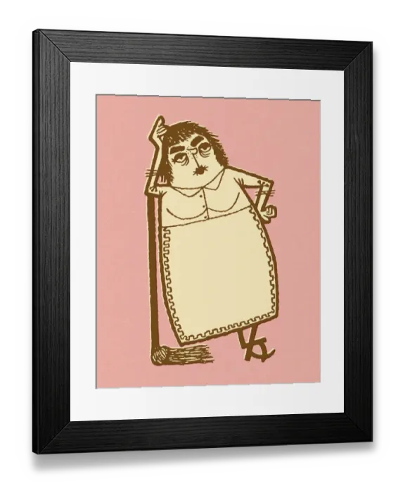 Framed Print : Unhappy Woman Leaning on Mop Framed Print : Unhappy Woman Leaning on Mop