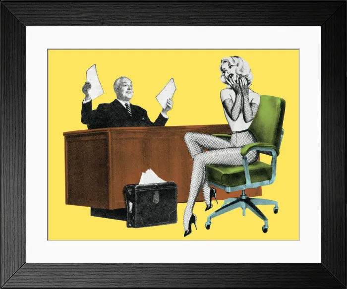 Framed Print : Business man with woman in fishnets Framed Print : Business man with woman in fishnets