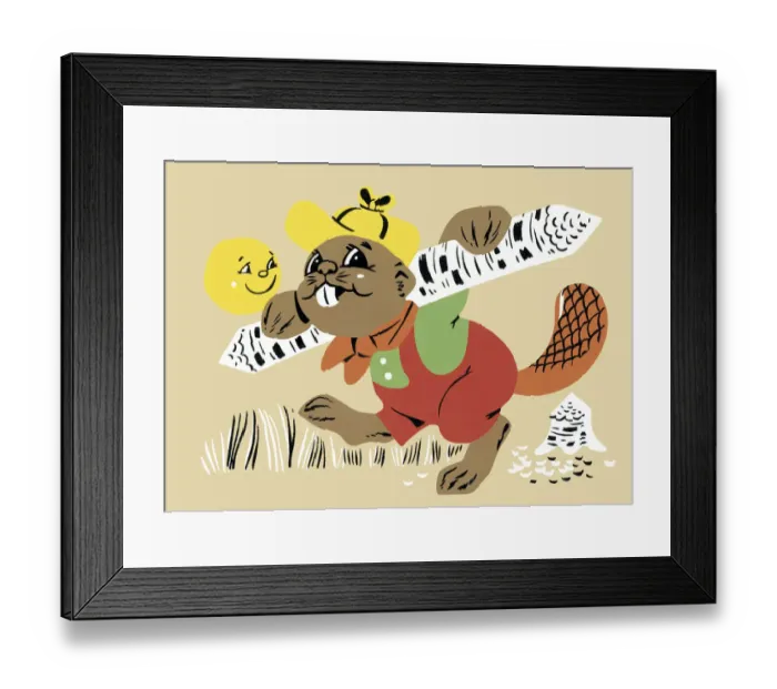 Framed Print : Beaver Holding Log