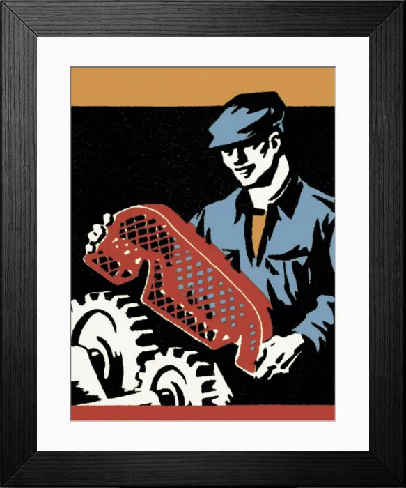 Framed Print : Man Covering Gears Framed Print : Man Covering Gears